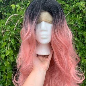 Black-pink ombré cap wig